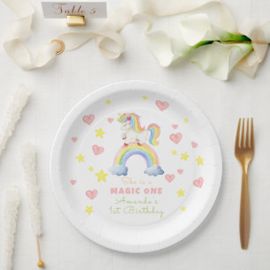 Unicorn Rainbow Magic One First Birthday Paper Plate