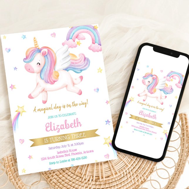 Unicorn Rainbow Magical Birthday Invitation (Creator Uploaded)