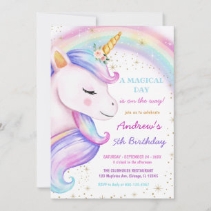 Unicorn Rainbow Magical Birthday Party Girl Invitation