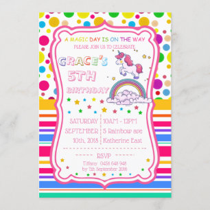 Unicorn Rainbow Magical Birthday Personalise RSVP Invitation