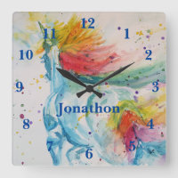 Unicorn Rainbow Magical Childs Name Room Clock