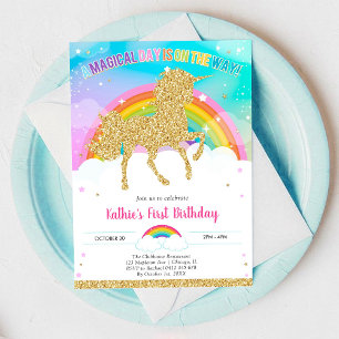 Unicorn Rainbow Magical Day Birthday Invitation