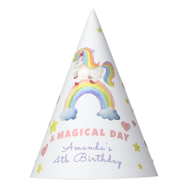 Unicorn Rainbow Magical Day Birthday Party Hat (Front)