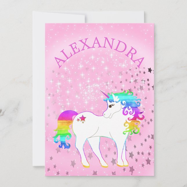 Unicorn Rainbow Magical Pink Cute  Birthday Invitation (Front)