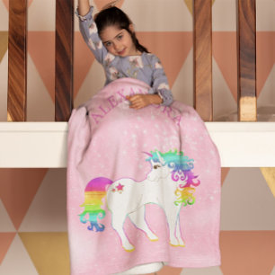 Unicorn Rainbow Magical Pink Cute Customised Fleece Blanket