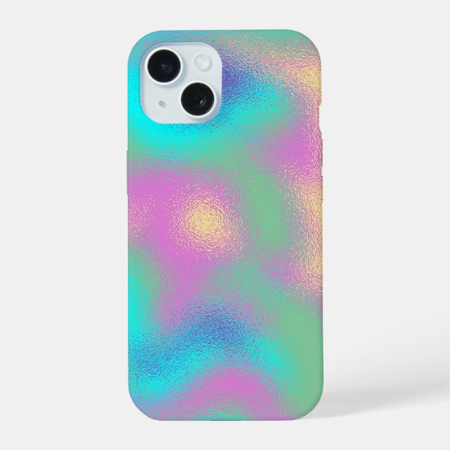 Unicorn Rainbow Metallic Foil Effect iPhone 15 Case (Back)