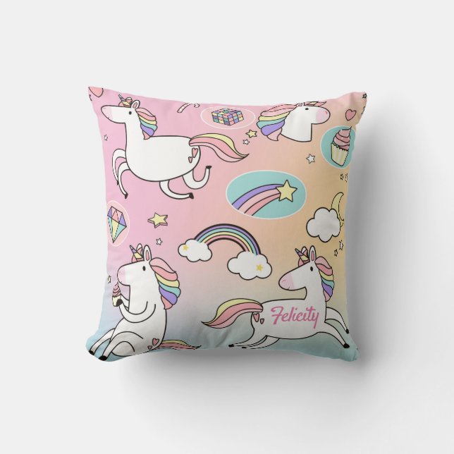 Unicorn Rainbow Monogram Colourful Girly Cute Cushion (Front)
