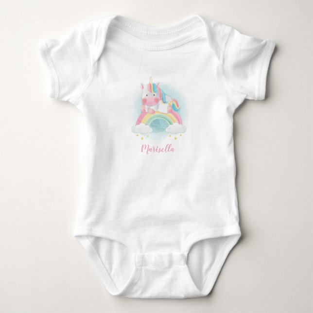 Unicorn Rainbow Name Personalised Baby Bodysuit (Front)
