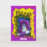 Unicorn rainbow paper cut card