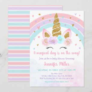 Unicorn Rainbow Pastel Baby Shower Invitation