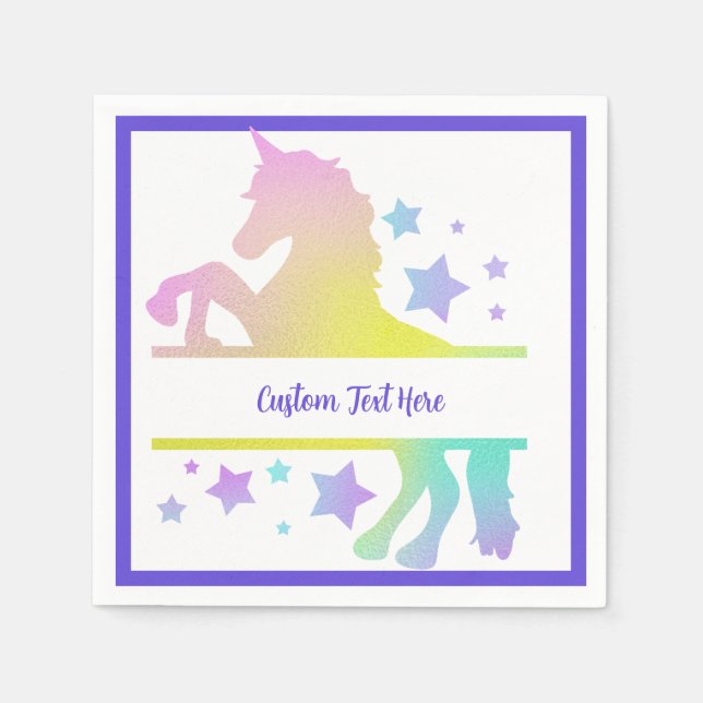 Unicorn Rainbow Pastel Colours Personalised Napkin (Front)
