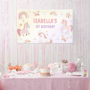 Unicorn Rainbow Pastel First Birthday Banner