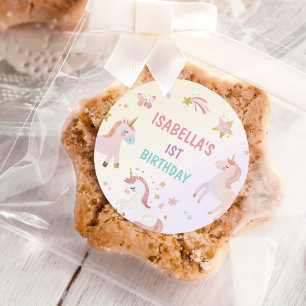 Unicorn Rainbow Pastel First Birthday Classic Round Sticker