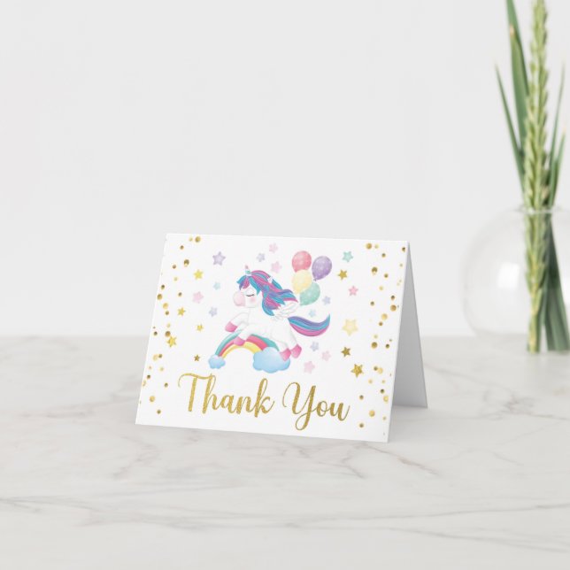 Unicorn Rainbow Pastel Thank You Card (Front)