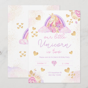 Unicorn Rainbow Pink Birthday Invitation for Girls
