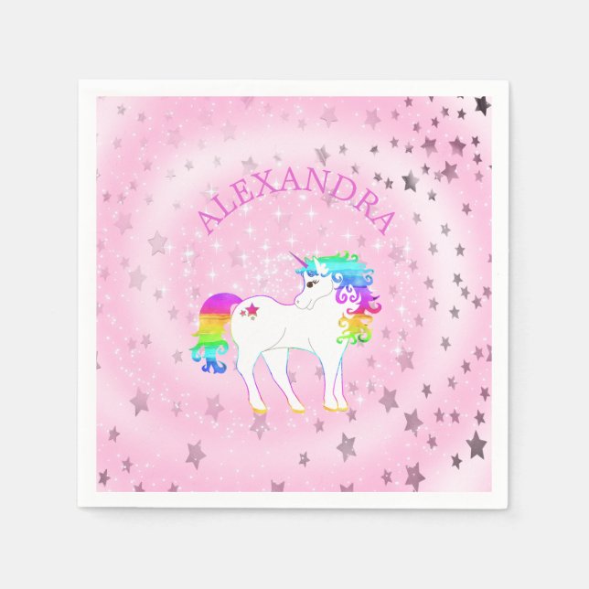 Unicorn Rainbow Pink Cute  Birthday Napkin (Front)
