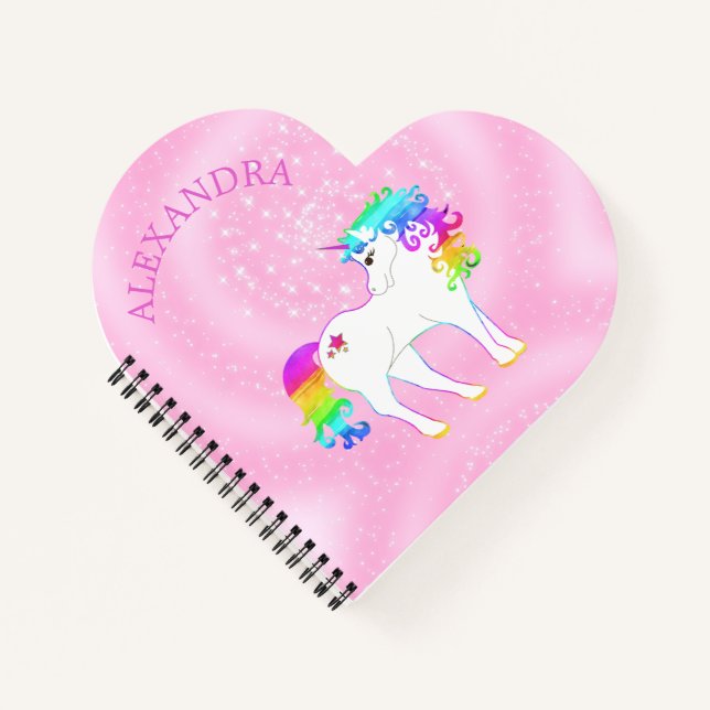 Unicorn Rainbow Pink Cute Customised Notebook (Front)
