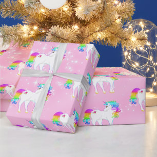 Unicorn Rainbow Pink Cute Wrapping Paper