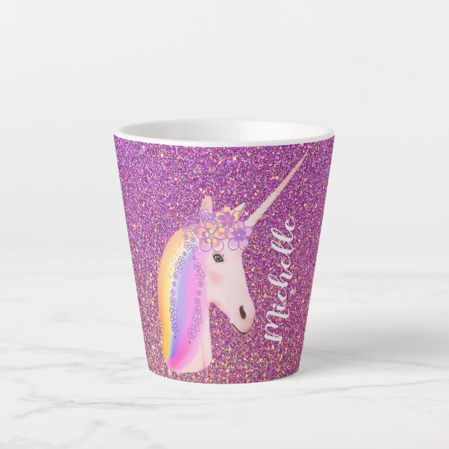 Unicorn Rainbow Pink Glitter Fantasy Magical Latte Mug (Front)