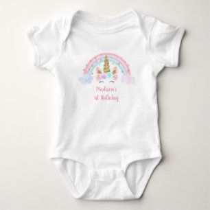 Unicorn Rainbow Pink Gold 1st Birthday Baby Bodysuit