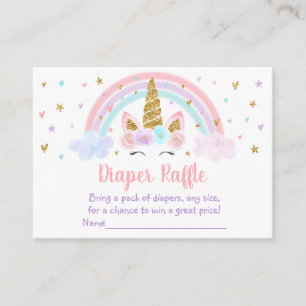Unicorn Rainbow Pink Gold Baby Diaper Raffle Enclosure Card