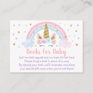 Unicorn Rainbow Pink Gold Baby Shower Book Request Enclosure Card