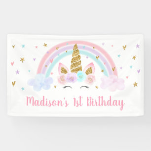 Unicorn Rainbow Pink Gold Birthday Banner