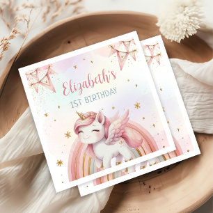 Unicorn Rainbow Pink Gold Pastel Birthday Napkin