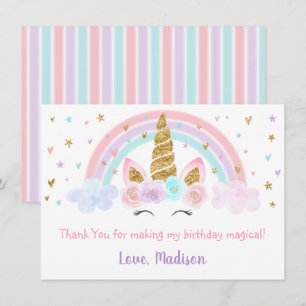 Unicorn Rainbow Pink Gold Thank You