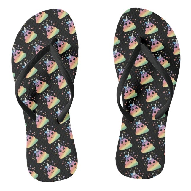 Unicorn Rainbow Poop Emoji Flip Flops (Footbed)
