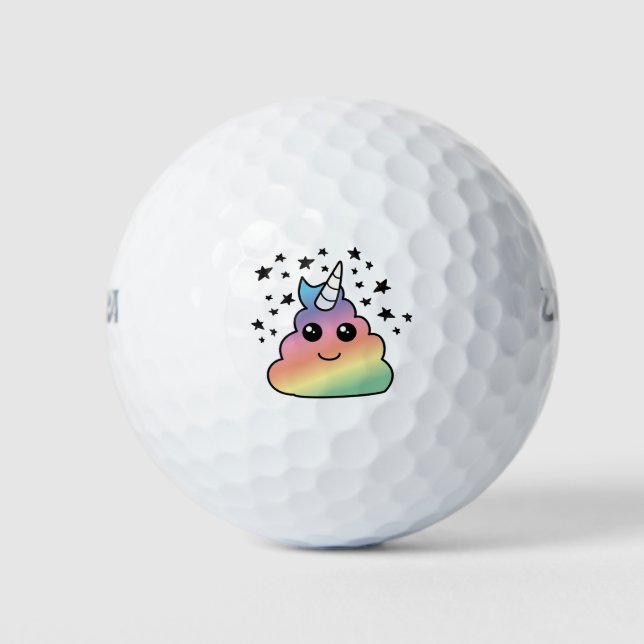 Unicorn Rainbow Poop Emoji Kawaii Golf Balls (Front)