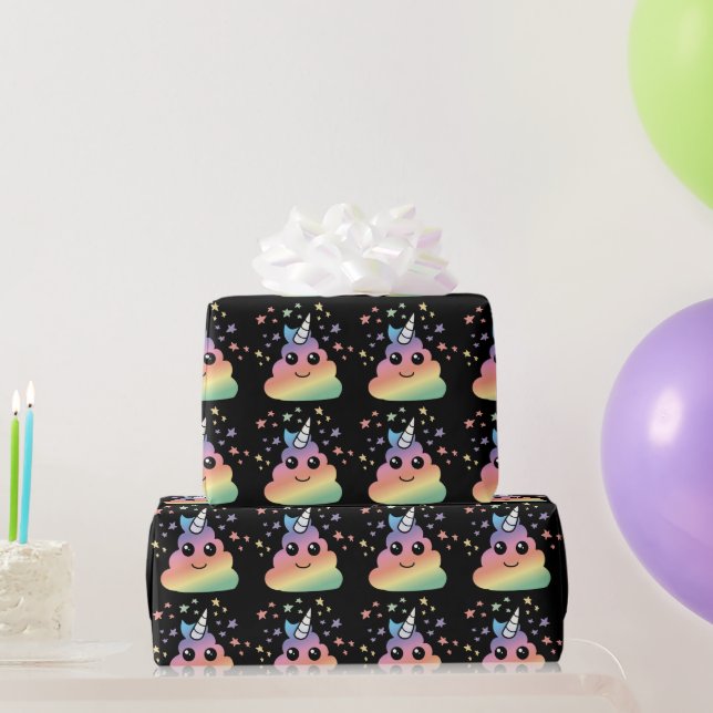 Unicorn Rainbow Poop Emoji Kawaii Wrapping Paper (Party Gifts)