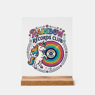 Unicorn Rainbow Records Club White Background Cute Acrylic Sign