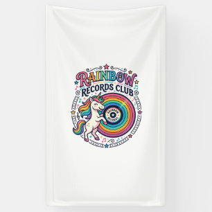 Unicorn Rainbow Records Club White Background Cute Banner