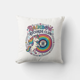 Unicorn Rainbow Records Club White Background Cute Cushion