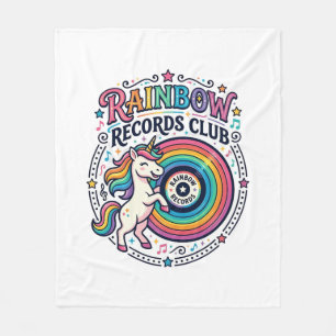 Unicorn Rainbow Records Club White Background Cute Fleece Blanket