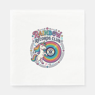 Unicorn Rainbow Records Club White Background Cute Napkin