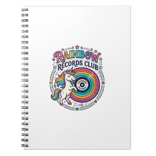 Unicorn Rainbow Records Club White Background Cute Notebook