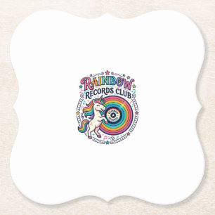 Unicorn Rainbow Records Club White Background Cute Paper Coaster