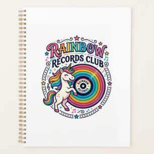 Unicorn Rainbow Records Club White Background Cute Planner