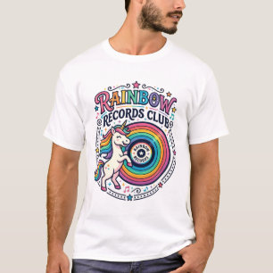 Unicorn Rainbow Records Club White Background Cute T-Shirt