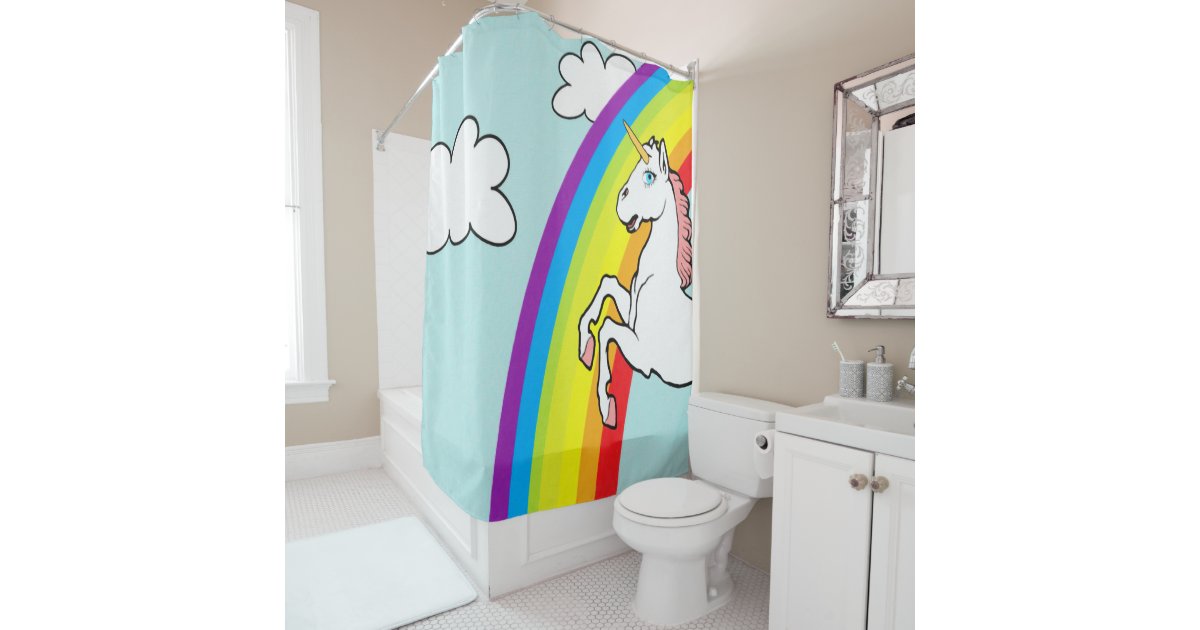 Unicorn Rainbow Shower Curtain Zazzle Co Uk