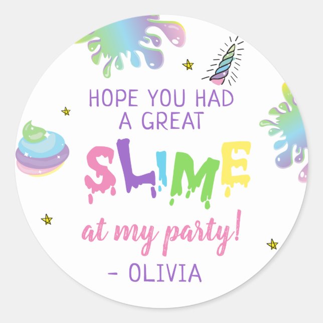 Unicorn Rainbow Slime Birthday Classic Round Sticker (Front)