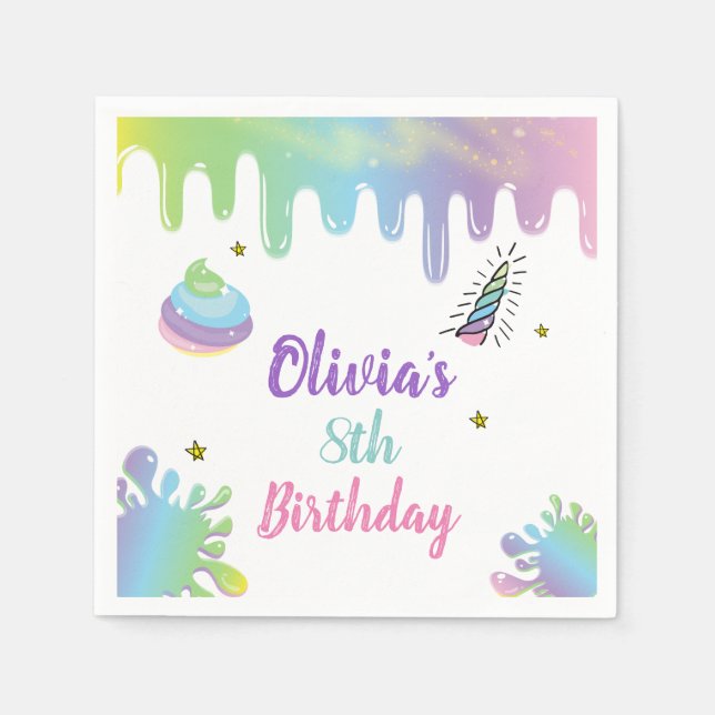 Unicorn Rainbow Slime Birthday Napkin (Front)