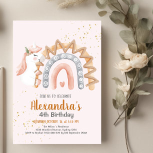 Unicorn Rainbow Sparkles Gold Birthday Invitation