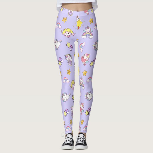 Unicorn Rainbow Star Light Purple Themed Leggings (Front)