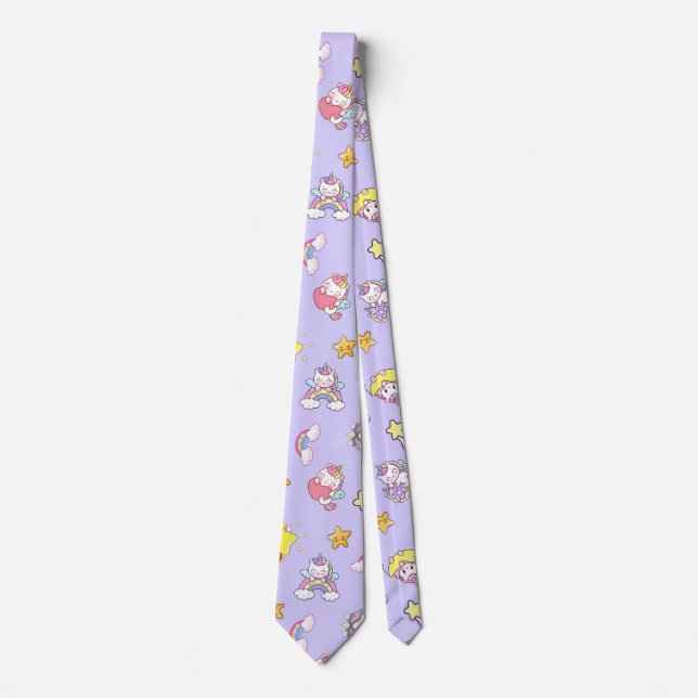 Unicorn Rainbow Star Light Purple Themed Tie (Front)