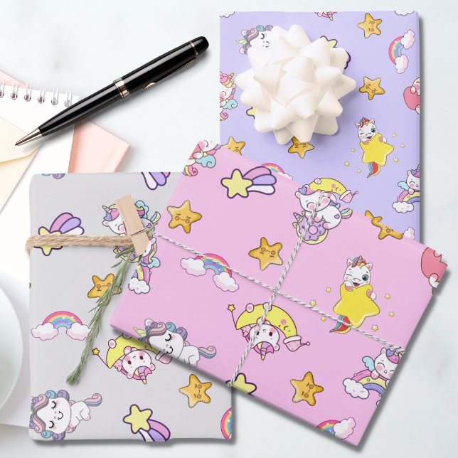 Unicorn Rainbow Star Themed Collection Wrapping Paper Sheet (Creator Uploaded)