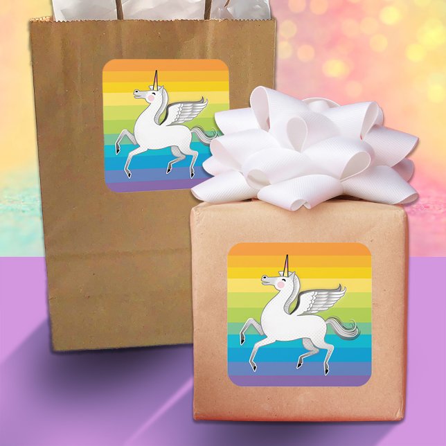 Unicorn Rainbow Stripes Square Sticker (Creator Uploaded)