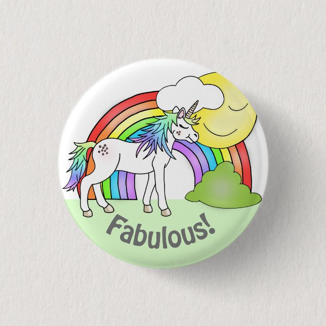 Unicorn Rainbow Sunshine Pin Badge - Fabulous (Front)